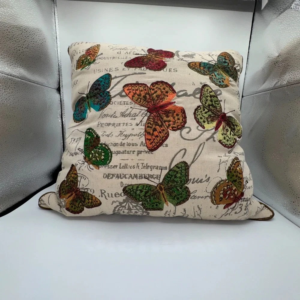 Pier 1 Imports 15x15 Luxury Throw Pillow Embroidered Rainbow‎ Butterfly Decor